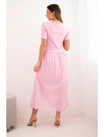 Dámské bavlněné midi šaty s krátkým rukávem a rozšířeným spodkem světle růžová