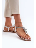 Dámské Ploché Sandály S Ozdobným Kvítkem Stříbrné Edoni Dámské Ploché Sandály S Ozdobným Kvítkem Stříbrné Edoni