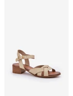 Kožené sandály na jemném podpatku světle béžové Zazoo 40372