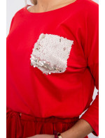 Šaty s flitrovou kapsou červené