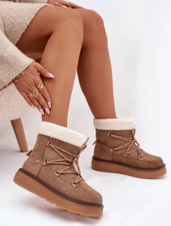 Dámské sněhule na platformě se šněrováním – světle hnědé Roselya