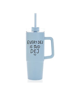 EVERY DEJ IS GUD DEJ - světle modrý cestovní hrnek s průhledným víčkem 900 ml