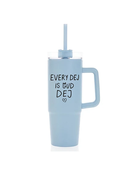 EVERY DEJ IS GUD DEJ - světle modrý cestovní hrnek s průhledným víčkem 900 ml
