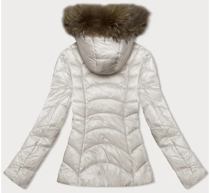 Dámská prošívaná bunda v barvě ecru pro přechodné období s kapucí Glakate (LU-2202)