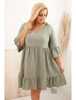 Dámské viskózové šaty Plus Size s ažurovou ozdobou khaki
