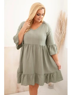 Dámské viskózové šaty Plus Size s ažurovou ozdobou khaki