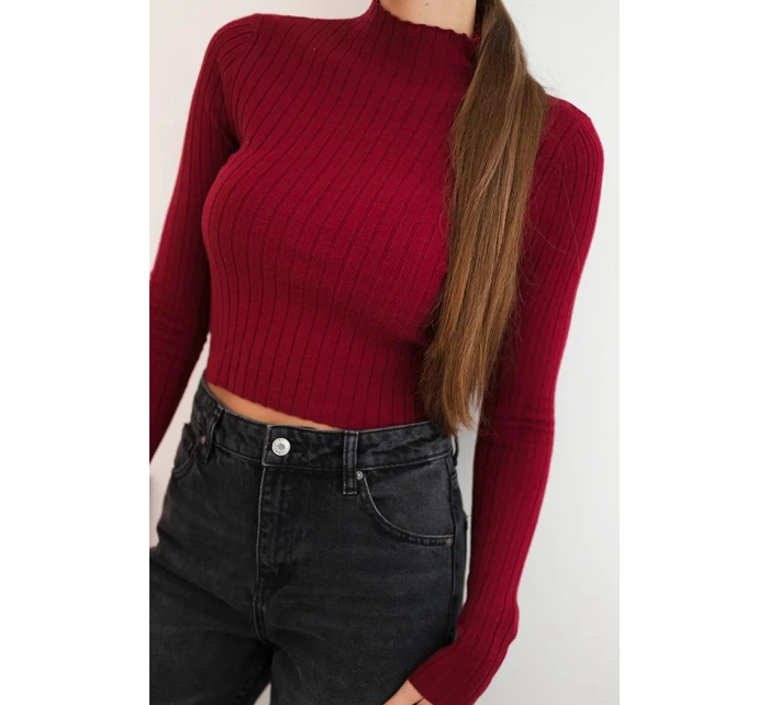 Dámské pruhované šaty s rolákem a ozdobnými knoflíky bordová