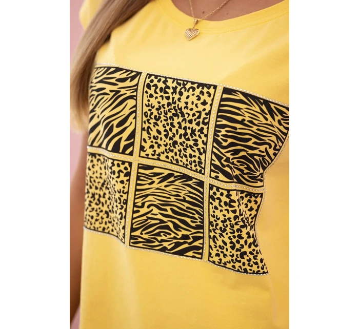 Dámská bavlněná blůza s ozdobným potiskem žlutá Dámská bavlněná blůza s ozdobným potiskem žlutá