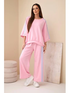 Dámský set viskózový máslový s širokou nohavicí a volnou blůzou světle růžový