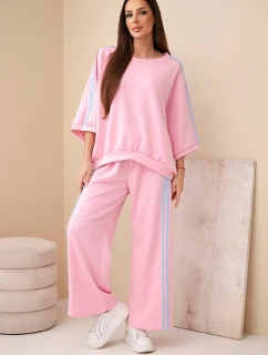 Dámský set viskózový máslový s širokou nohavicí a volnou blůzou světle růžový