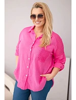 Dámská viskózová košile Plus Size s límečkem a model 22043134 vsadkou růžová - K-Fashion