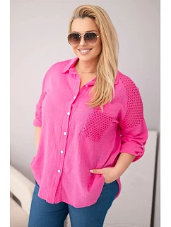 Dámská viskózová košile Plus Size s límečkem a model 22043134 vsadkou růžová - K-Fashion