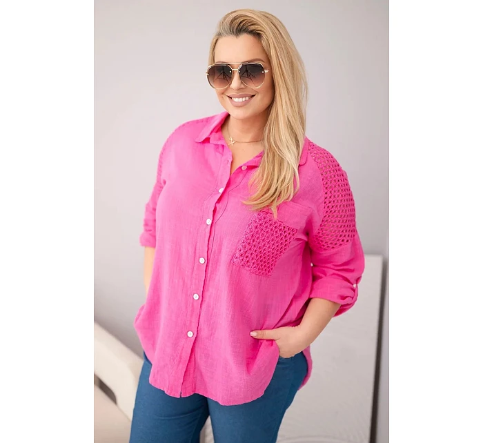 Dámská viskózová košile Plus Size s límečkem a model 22043134 vsadkou růžová - K-Fashion