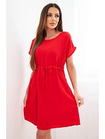 Dámské šaty s krátkým rukávem a zavazováním v pase červené