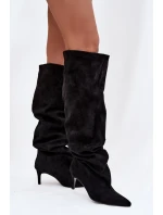 Dámské kozačky na jehlovém podpatku nazouvací černé Mavilla