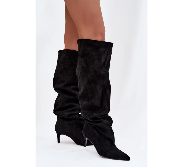 Dámské kozačky na jehlovém podpatku nazouvací černé Mavilla