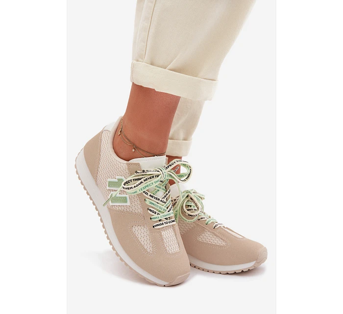 Dámské Tenisky Béžové s Ozdobným Šněrováním model 22039794 - Boto