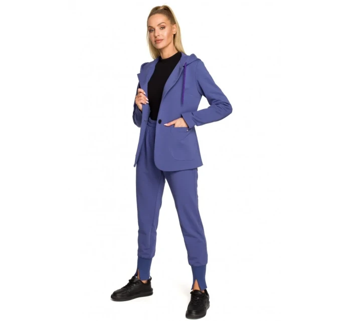 M691 Blejzr s kapucí a jedním knoflíkem - indigo