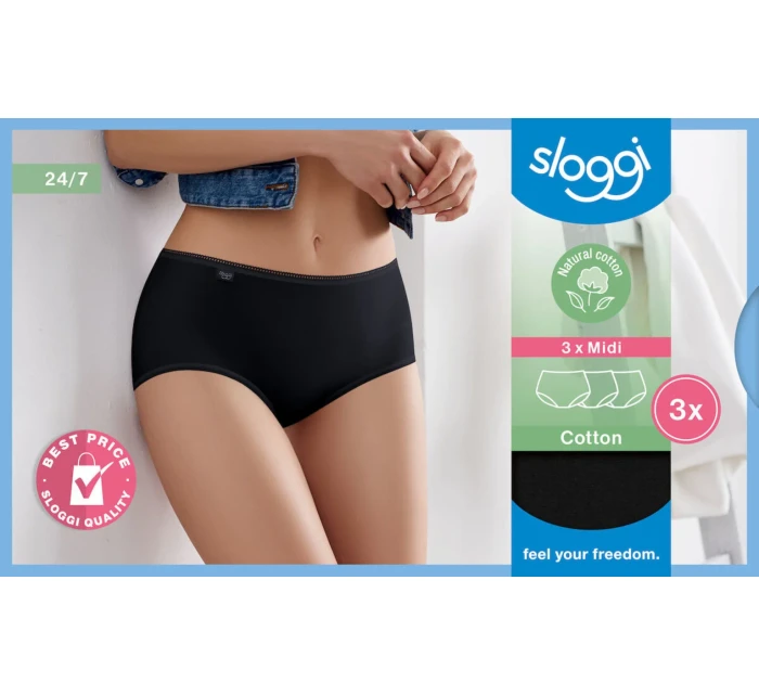 sloggi 24/7 Cotton Midi C3P - BLACK - SLOGGI BLACK - SLOGGI