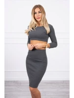 Souprava halenky a sukně v grafitové barvě