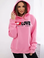 Zateplená bavlněná mikina s kapucí Love světle růžová