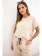 Bavlněný komplet halenka + kalhoty béžový Bavlněný komplet halenka + kalhoty béžový