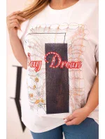 Dámská bavlněná halenka Plus Size s potiskem  bílá + tmavě modrá model 21175963 - K-Fashion