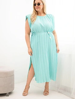 Dámské viskózové plisované šaty pro plnoštíhlé s vázáním mentolová