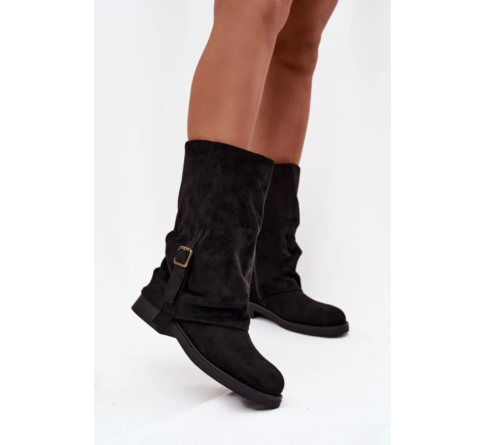 Dámské kozačky s  lemem do  s přezkou Černé model 21715266 - Boto