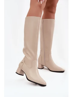 Kožené Zateplené Dámské Kozaky Na Podpatku Maciejka A7165-04 Béžové