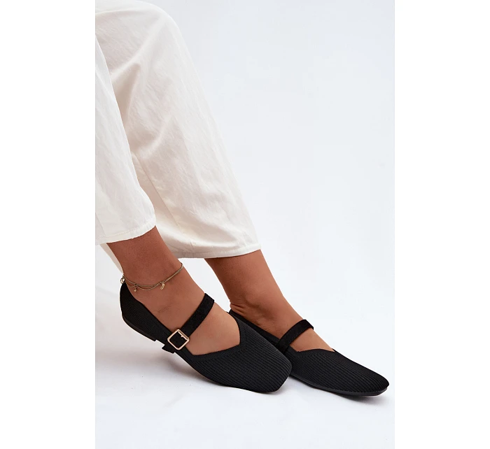 Baletky z pruhovaného materiálu s páskem a sponou Černé Calvra
