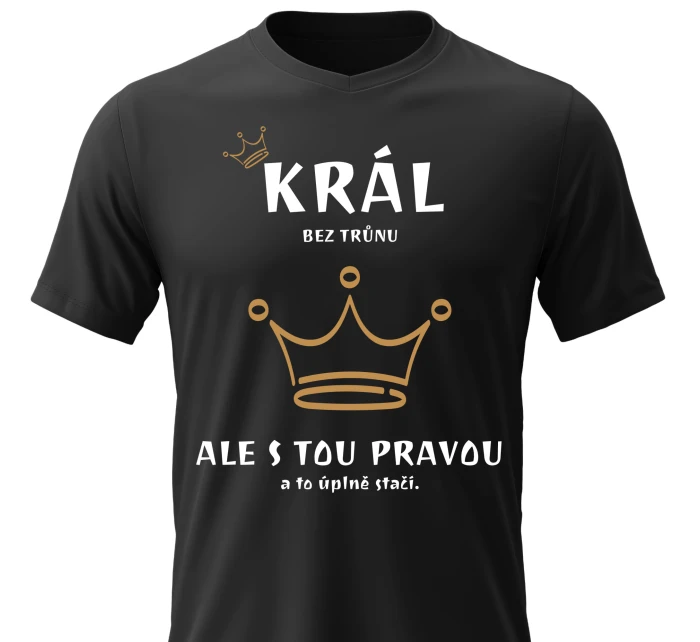 Pánské bavlněné tričko s potiskem - KRÁL BEZ TRŮNU - černé 