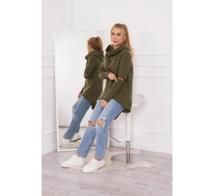 Zateplená mikina s delšími zády v barvě khaki