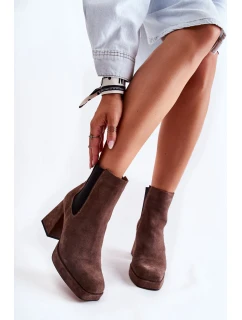 Semišové boty na masivním podpatku model 21593651 Brown - Laura Messi