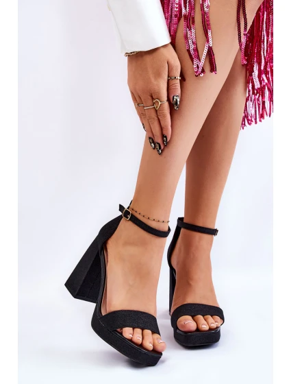 Lesklé Sandály Na Podpatku Černá model 21607019 - Boto