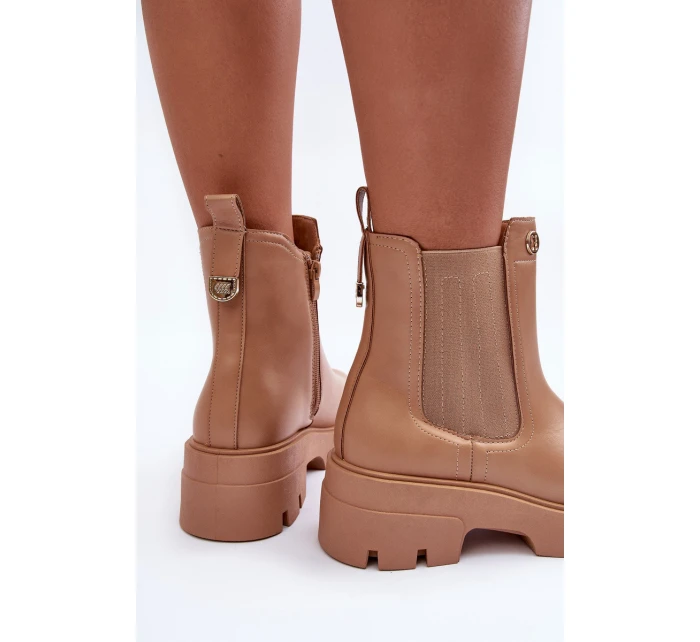 Dámské kožené botky se zdobením Bežové model 21633828 - Boto Dámské kožené botky se zdobením Bežové model 21633828 - Boto
