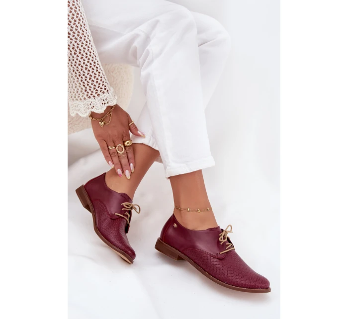 Dámské kožené elegantní šněrovací polobotky Zazoo 4238 bordó