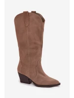 Kožené Semišové Kozačky Dámské Zateplené Khaki model 21714867 - Boto