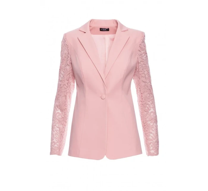 M865 Blejzr s krajkovými panely a jedním knoflíkem - pudrový