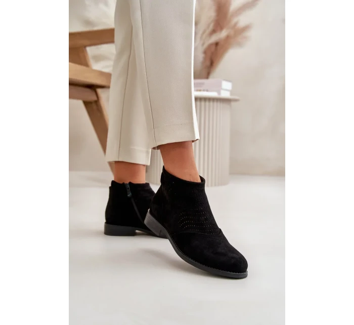 Dámské Kotníkové Boty Na Plochém Podpatku Ažurové Černé S.Barski Dámské Kotníkové Boty Na Plochém Podpatku Ažurové Černé S.Barski