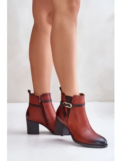 Dámské Kotníkové Boty Na Podpatku S Páskem Hnědé Zinithia