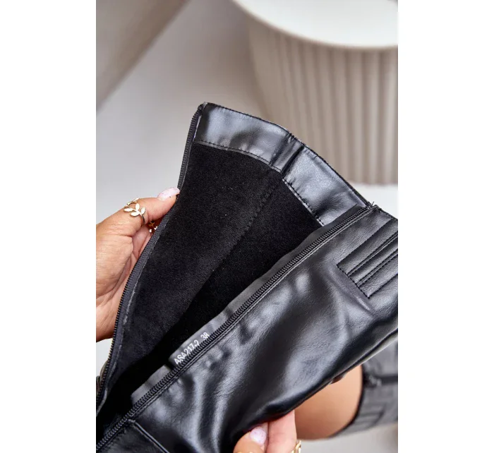 Zateplené Kozačky Na Podpatku Eko Kůže Do Půlky Lýtka Černé Ellithira