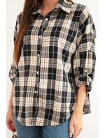 Dámská kostkovaná oversized košile s kapsami tmavě modrá Dámská kostkovaná oversized košile s kapsami tmavě modrá