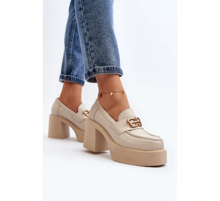 Zazoo 20170 Dámská kožená obuv na podpatku světle béžové