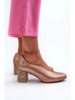 Elegantní kožené lodičky na podpatku Maciejka 06422-25 zlaté