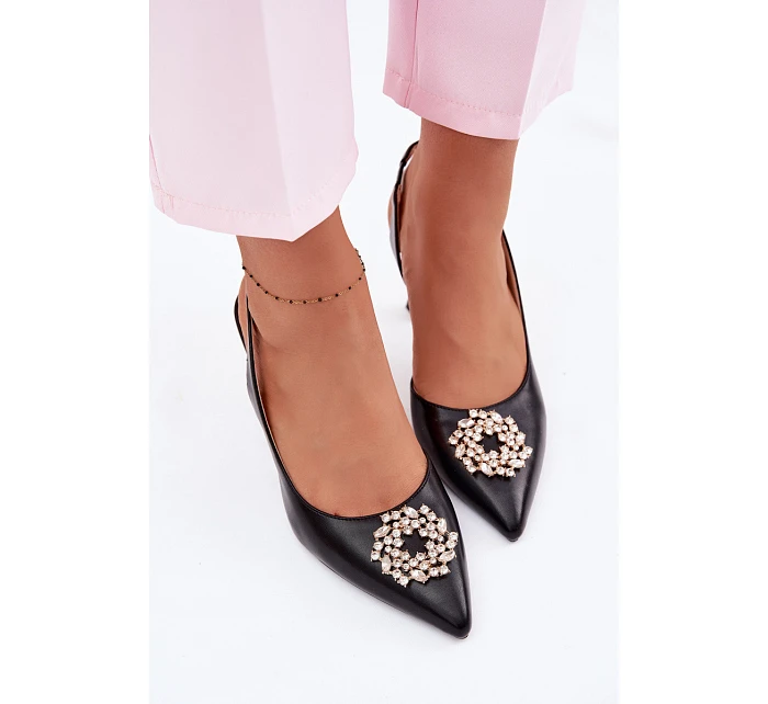 Sandály na podpatku s bižuterním ozdobením Vinceza 62277 Černé