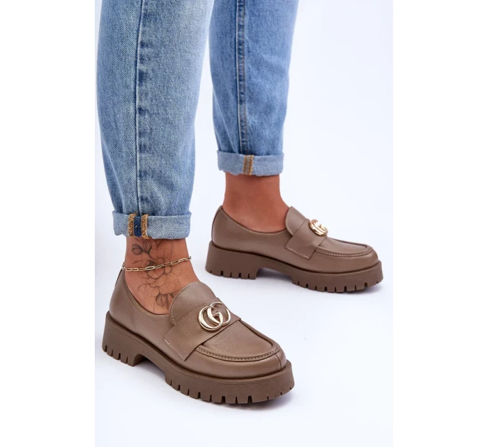 Dámské kožené polobotky s ozdobou tmavě béžové Rosefalls Dámské kožené polobotky s ozdobou tmavě béžové Rosefalls