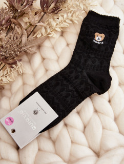 Vzorované dámské ponožky s medvídkem, černé