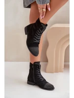 Dámské zateplené kotníkové boty na nízkém podpatku s ozdobami – černé Ellieo Dámské zateplené kotníkové boty na nízkém podpatku s ozdobami – černé Ellieo