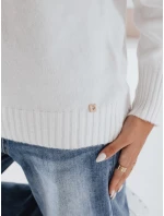Dámský svetr s polovičním rolákem bílý FashionStreet MY2531 Dámský svetr s polovičním rolákem bílý FashionStreet MY2531